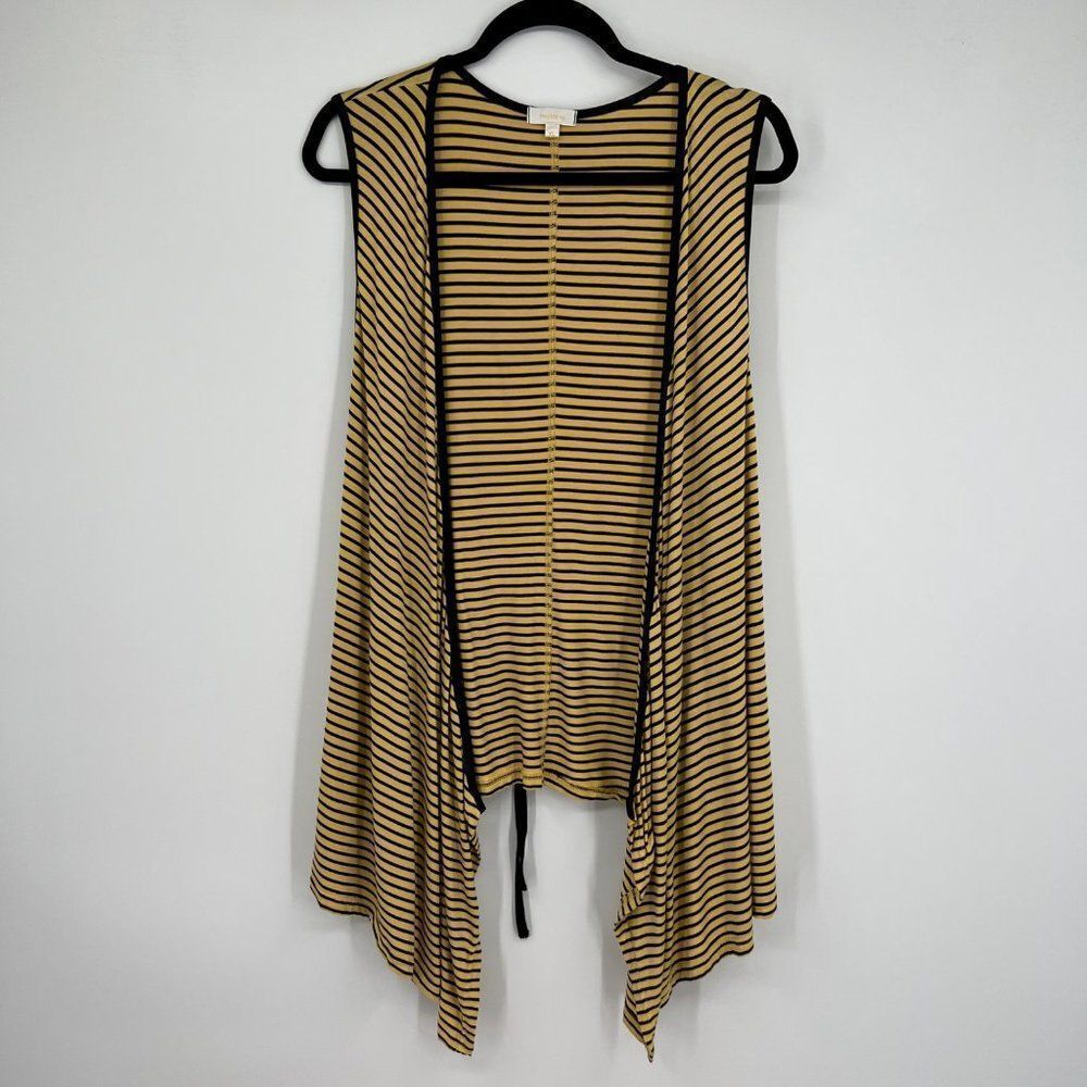 Heartstring yellow Black Striped Size XL Sleeveless Tie Back Duster
